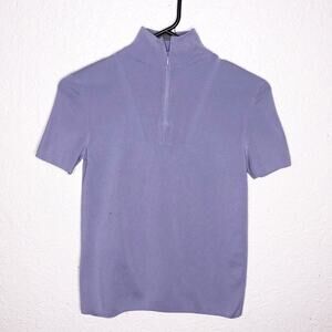 Akris purple blue ½ zip short sleeve silk blend sweater size 4